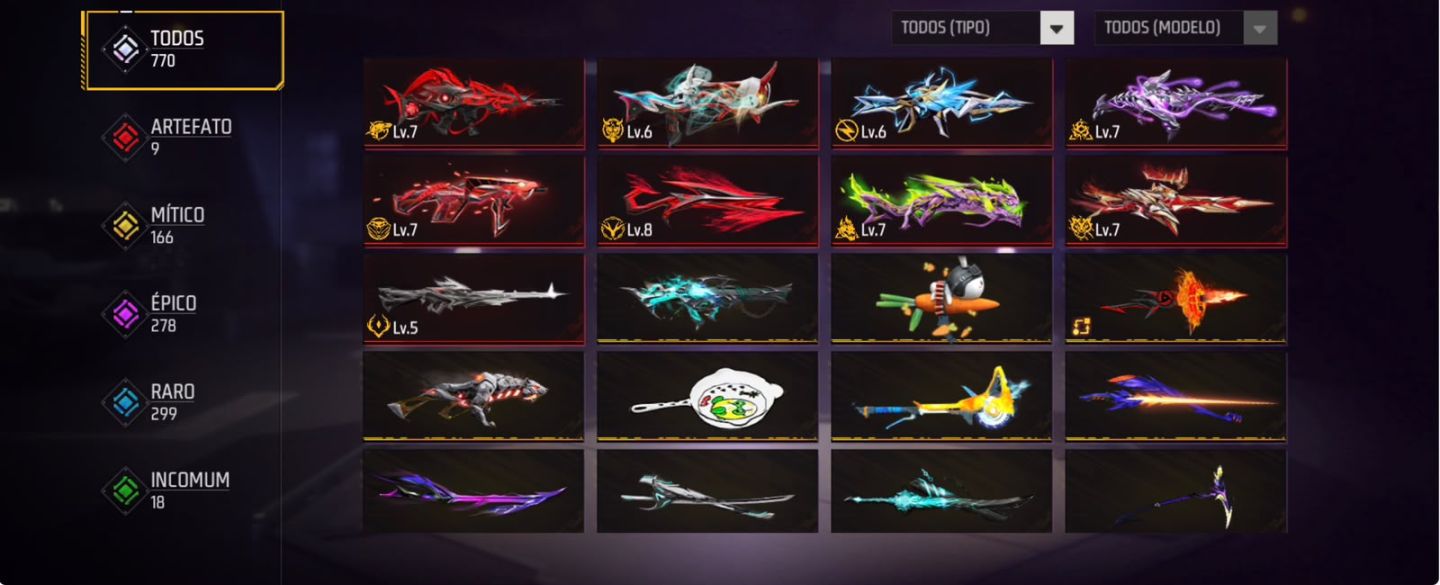 CONTA DE FREE FIRE PRIME 8 FULL ROXA GEMADA