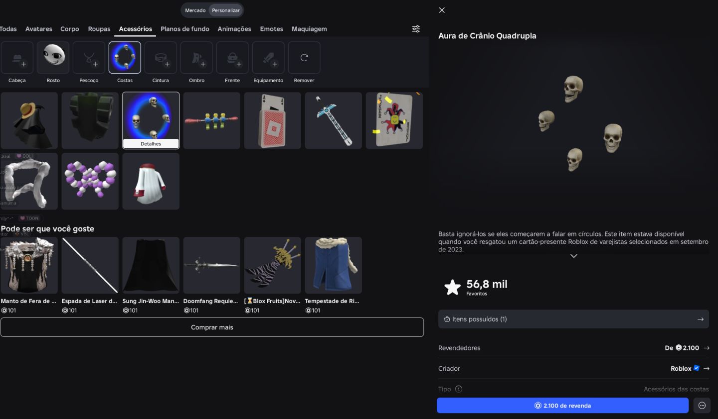 Conta com muita skin paga, 9k+ de robux investidos, muita coisa no blox fruits.