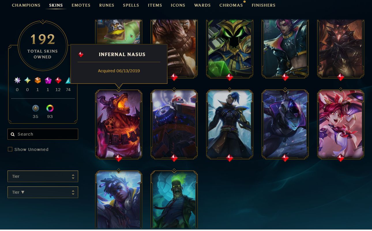 Conta de League of Legends, 192 skins, diamante 4