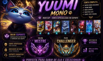 CONTA MONO SUPORTE 1 MILHAO DE YUUMI EX-CHALLENGER FLEX MESTRE SOLOQ+500 SKINS