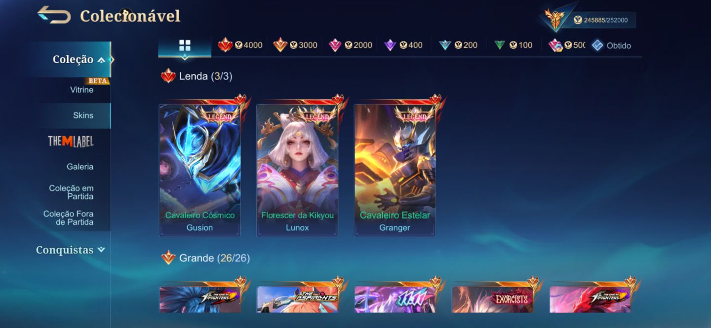 ML - MEGA 2 QUASE 1 - QUASE OUTRA LEGEND - MUITAS SKINS RARISSIMA