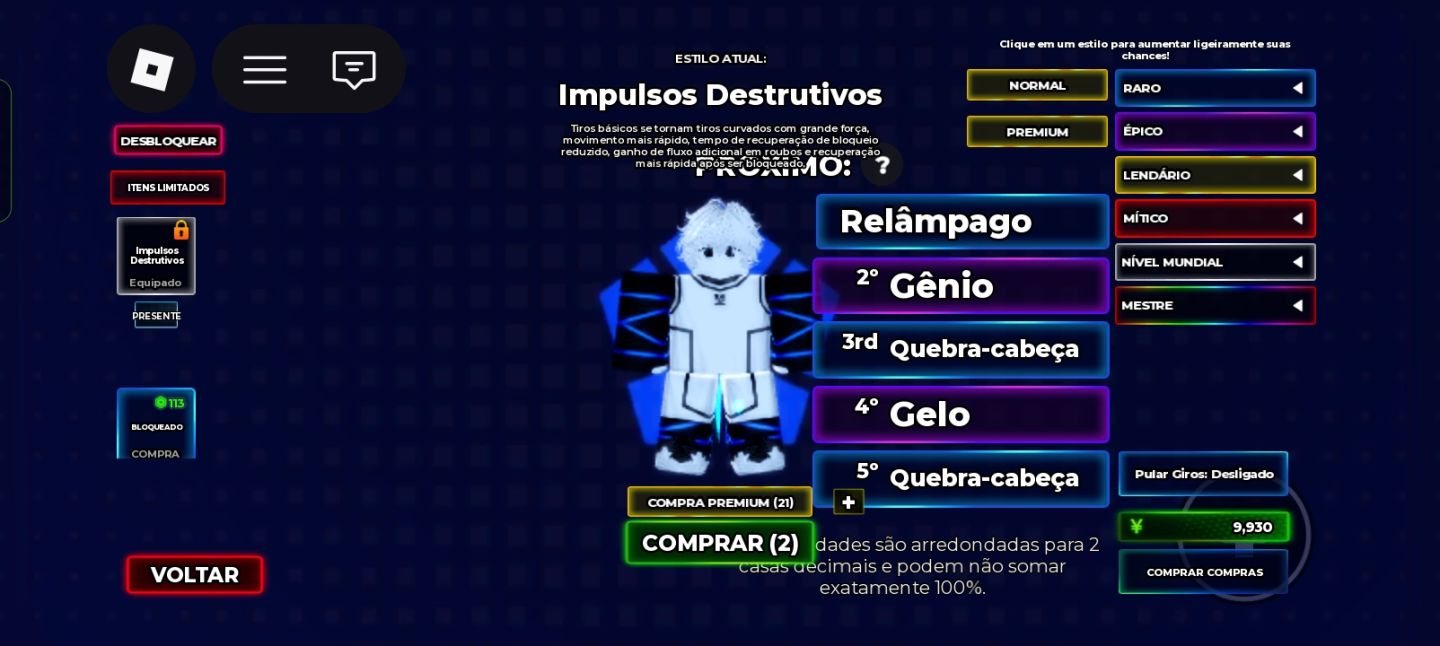 Conta de BLUE Lock top com skin