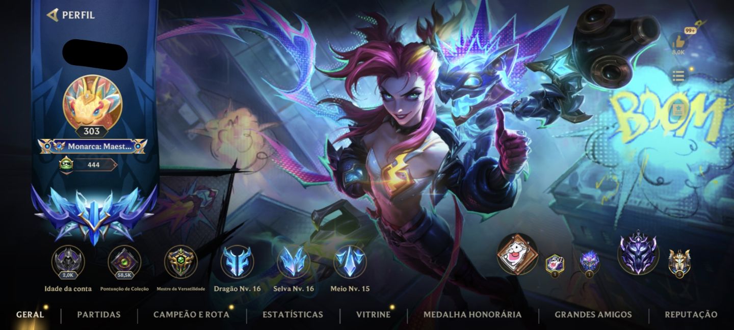 Conta ex monarca +300 Skins incluindo Jinx de 1k