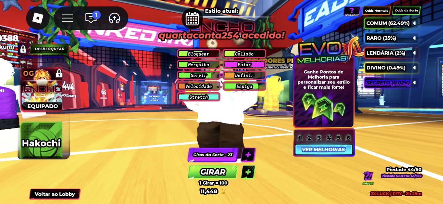Conta do roblox volleyball legends com secreto e evo