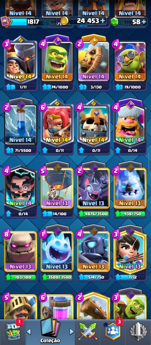 Conta montada e de qualidade arena 31, cartas raras e cartas nível Max.
