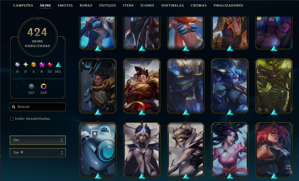Conta lol main sup peel 400+ skins + TFT (vava com 1 skin de loja e passes)