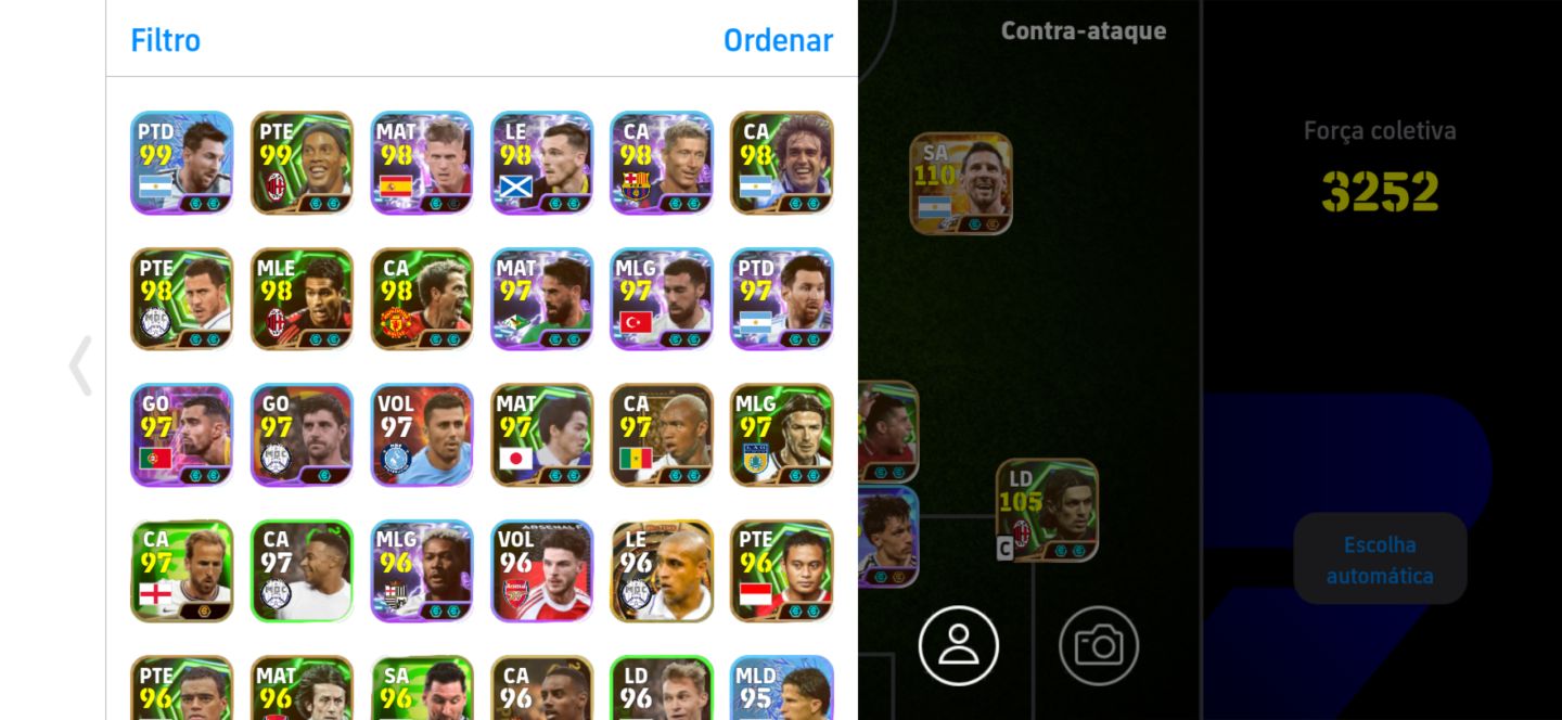 CONTA EFOOTBALL MESSI 111/RONALDINHO 107/NEY 107/ RUMMENIG/ BAGGIO 3200+