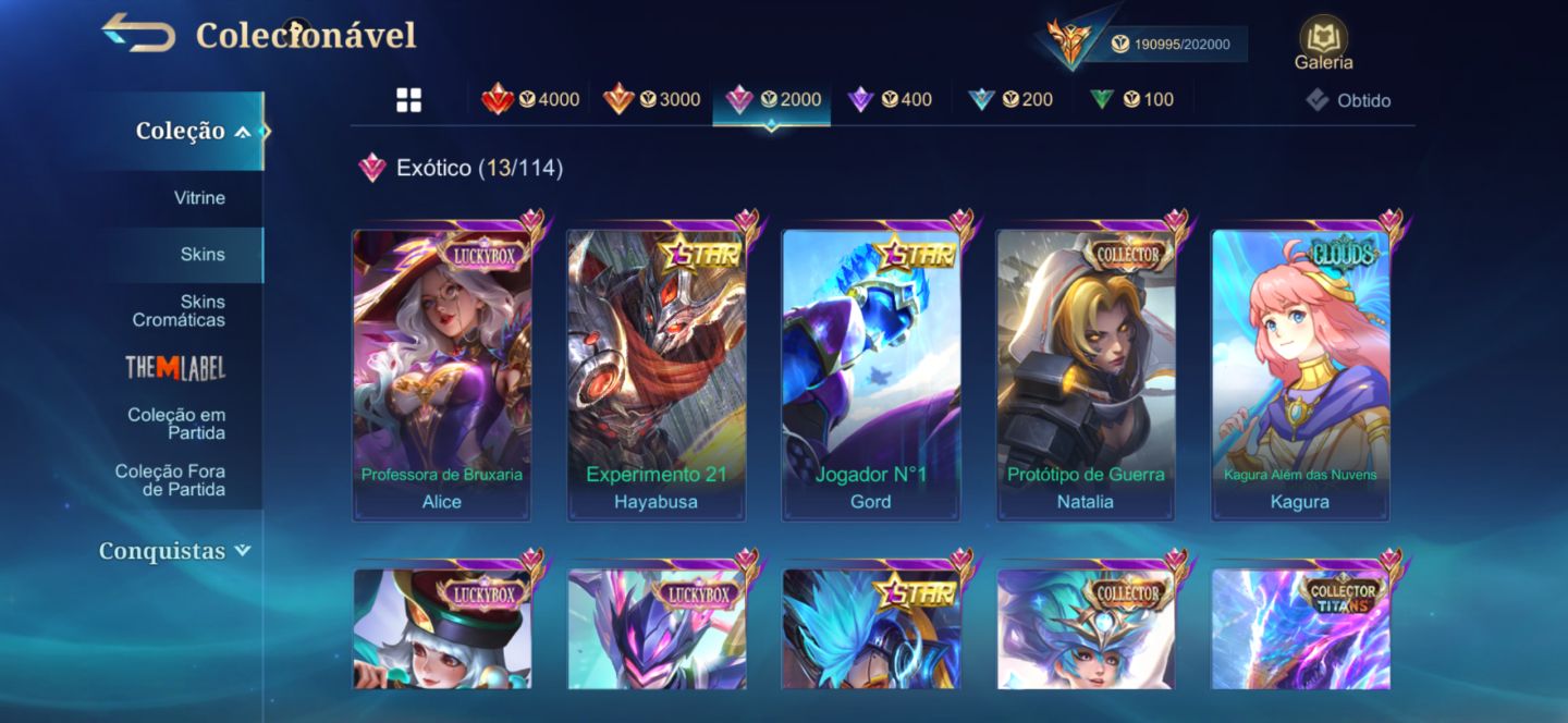 Conta MLBB, skin do alpha legend e muito mais