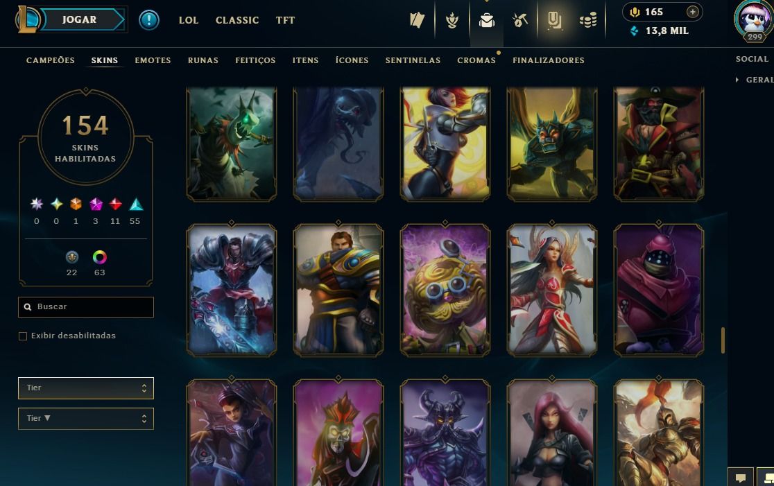 Full Acesso - 154 Skins - 150 Campeões - Level 299 - Platina