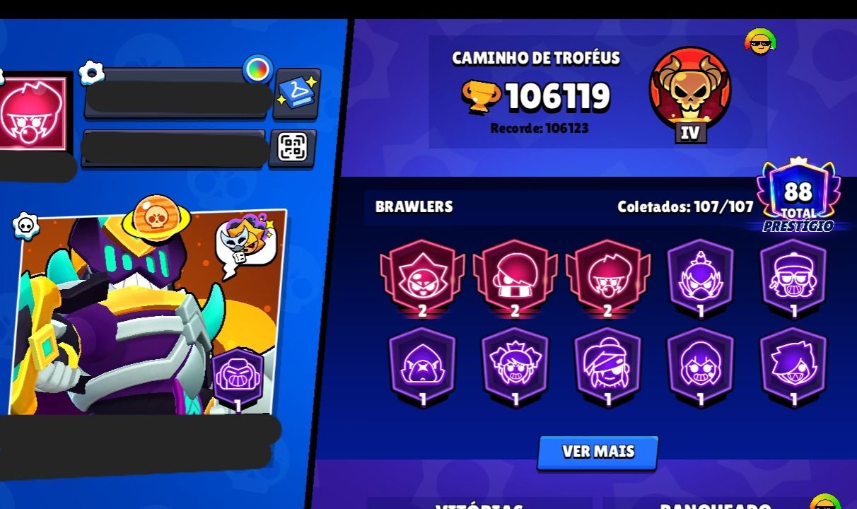 Conta de brawl stars com mais de 100k todos os personagens e muitos Prestígios