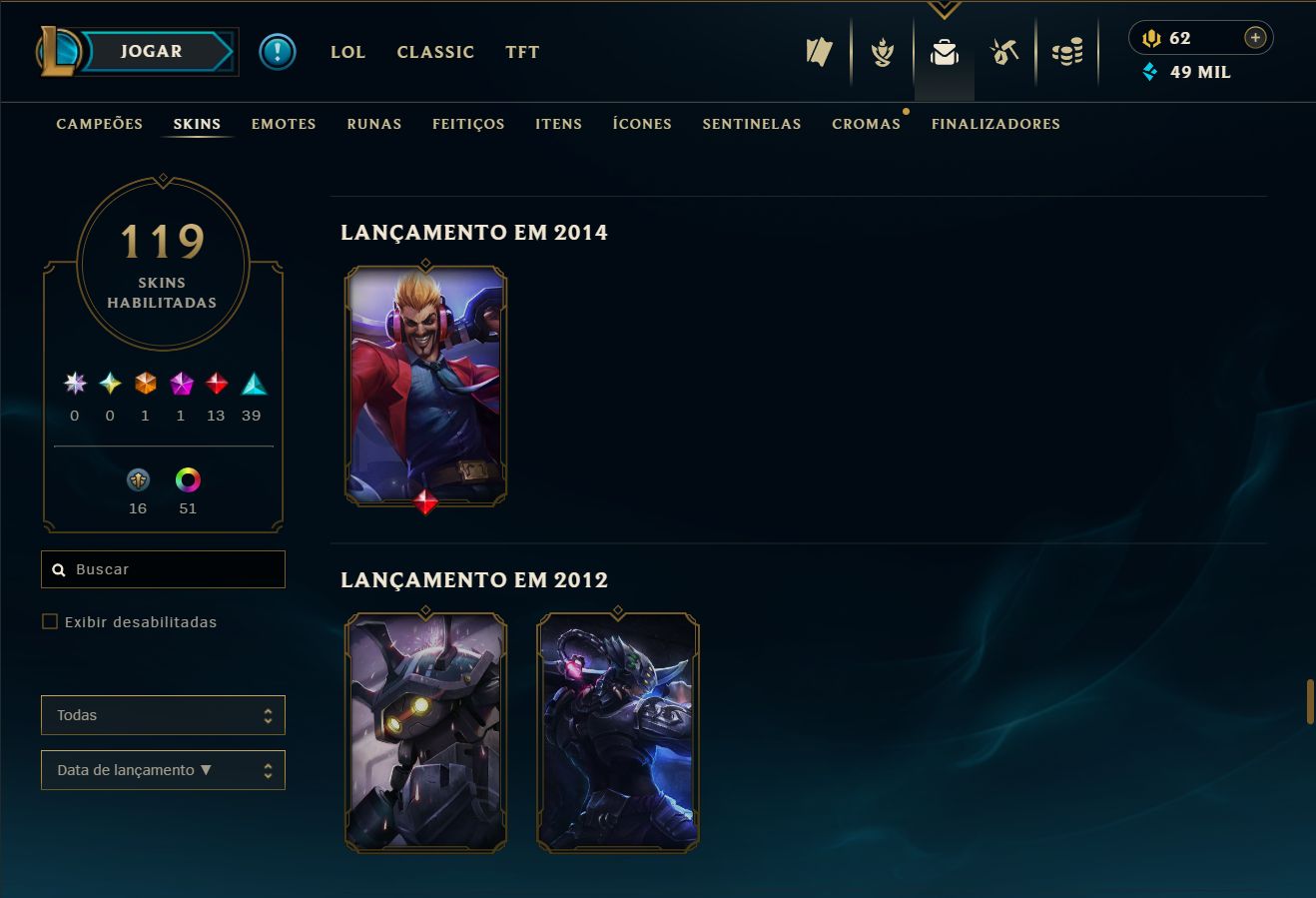 Conta lol lvl 176 - platina 4 (SOLOQ)