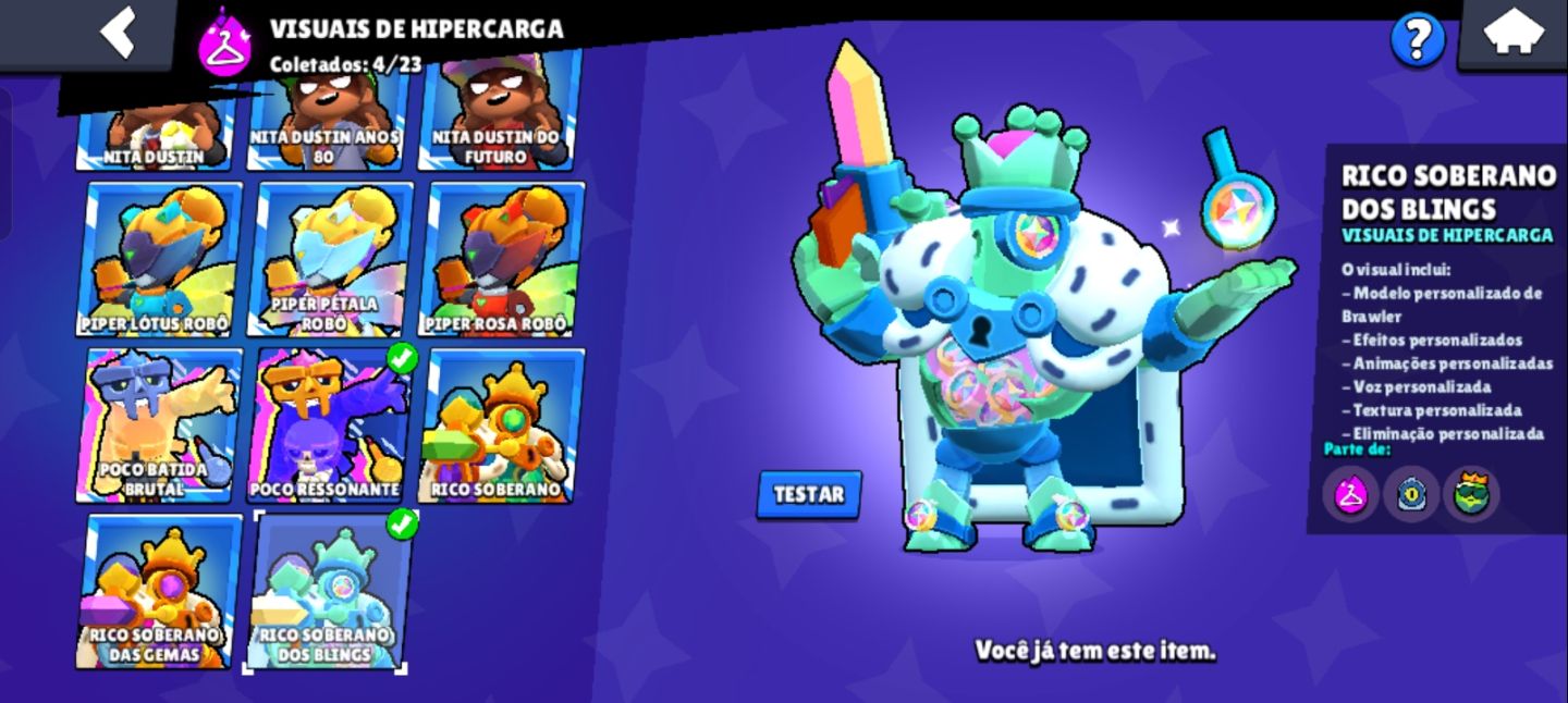 Brawl Stars 107/107 personagem e várias skins