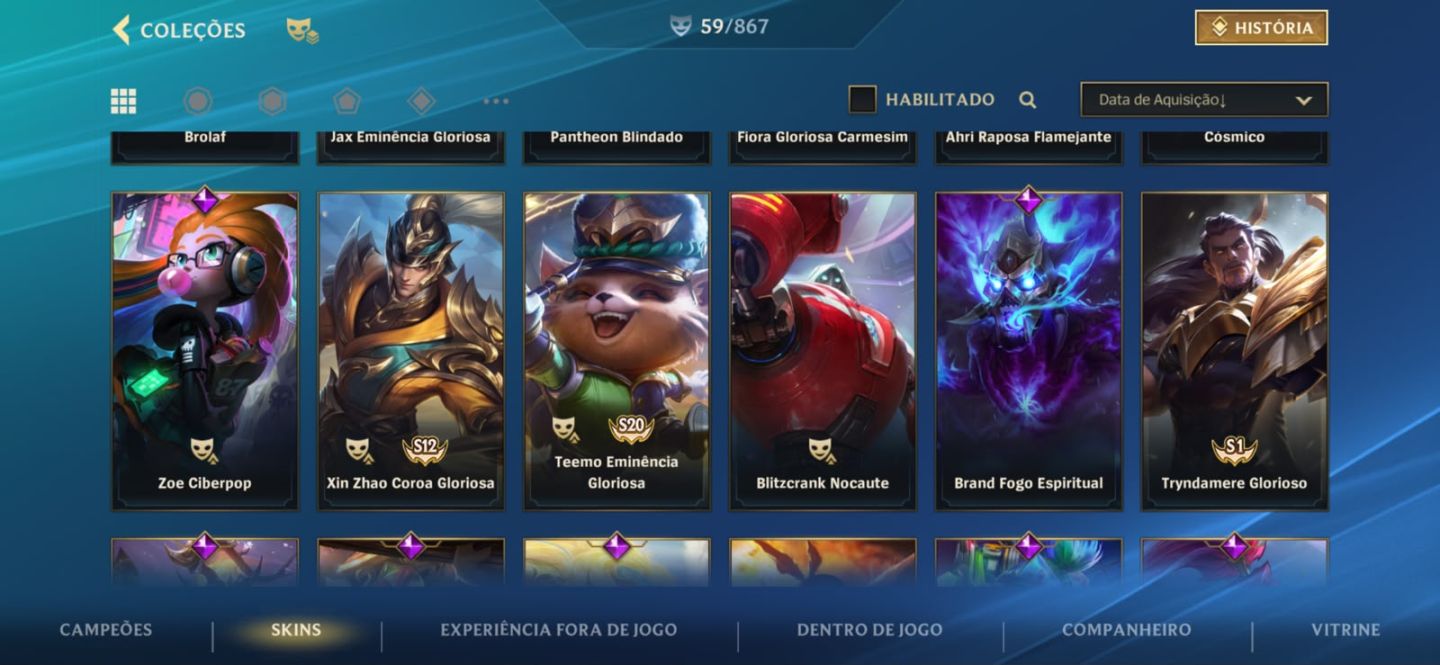 CONTA MESTRE - 53% WR / SKINS LENDÁRIAS E CAMPEOES(65 SKINS E 90 CAMPEOES)
