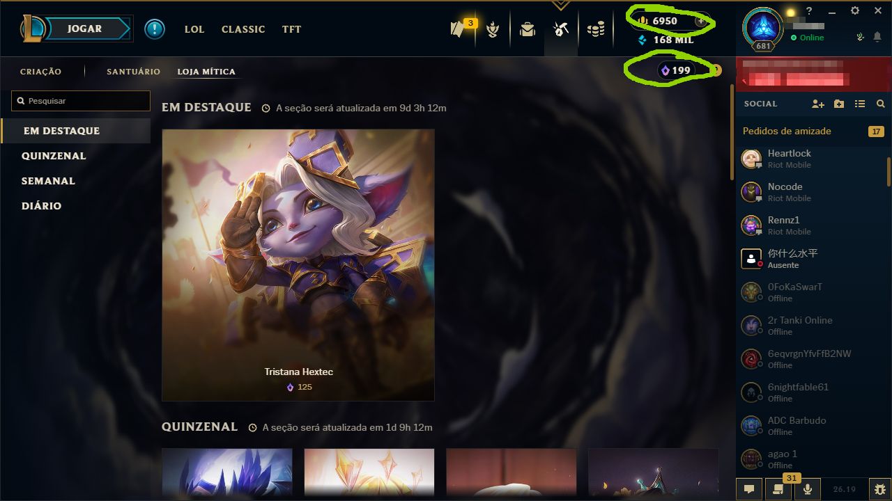 Conta League Of Legends LV681 682 SKINS