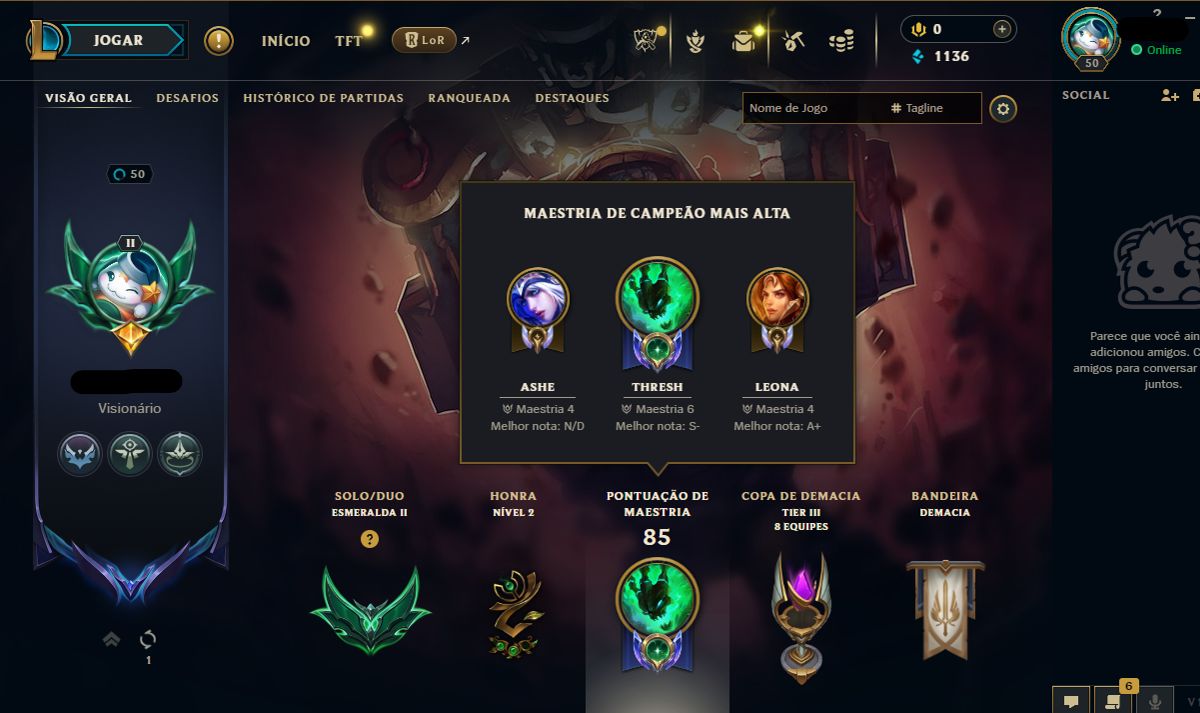 CONTA LOL | FULL ACESSO | 12 SKINS | ESMERALDA 2 EX DIAMOND | [100% SEGURA]
