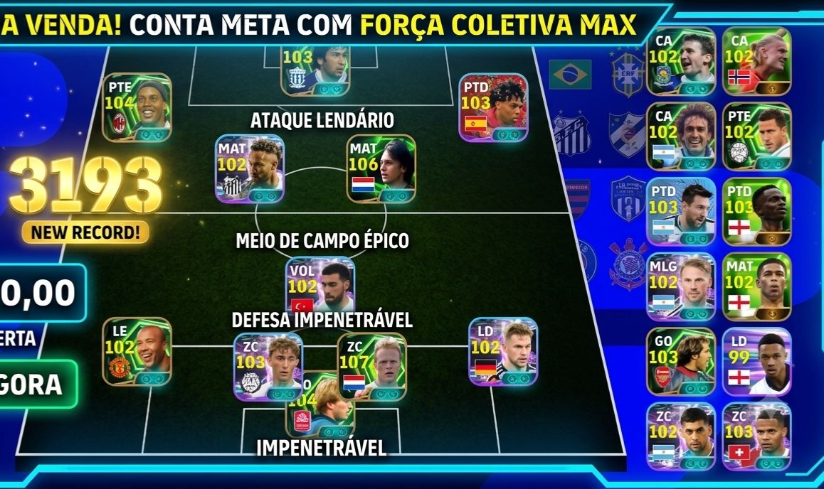 CONTA EFOOTBALL 3193 FORÇA COLETIVA | CRUYFF 106, KOEMAN 107, RONALDINHO 104