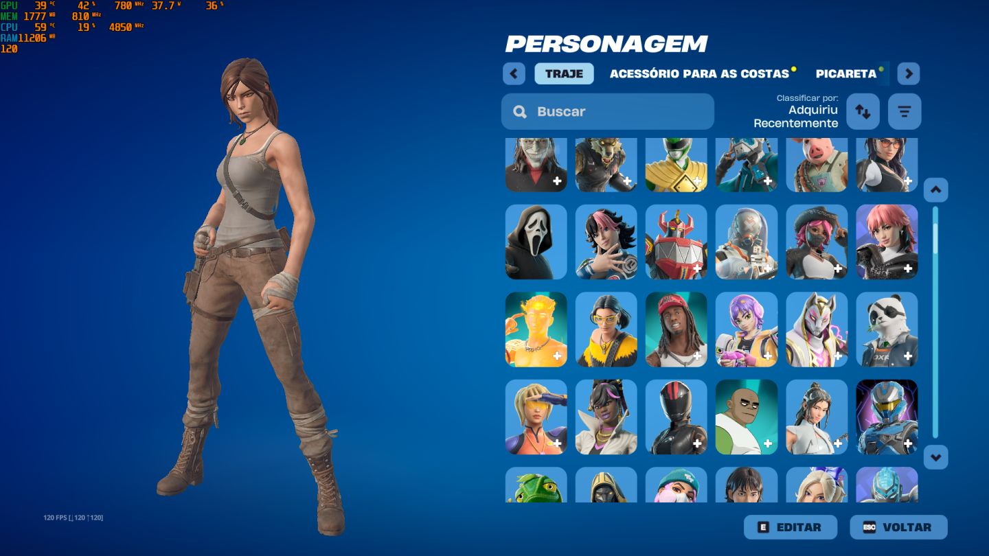 CONTA FORTINITE SKINS LARA CROFT + MACHADO LEVIATAN - salve mundo fundador