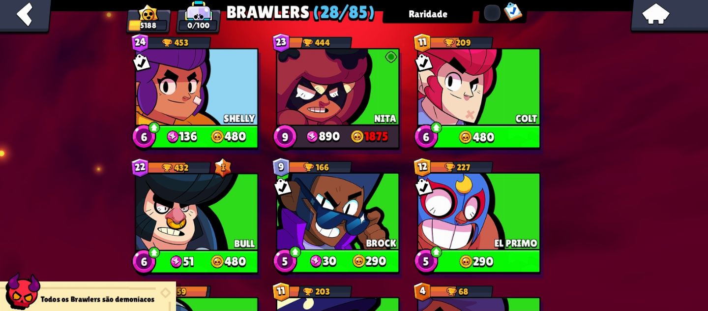 CONTA BRAWL STARS MUITAS SKINS, 5K Troféus 2019
