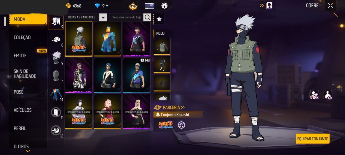 CONTA FF NÍVEL 30 + SUPER PIXEL + 3 SKINS DO NARUTO + 1 ARMA EVOLUTIVA