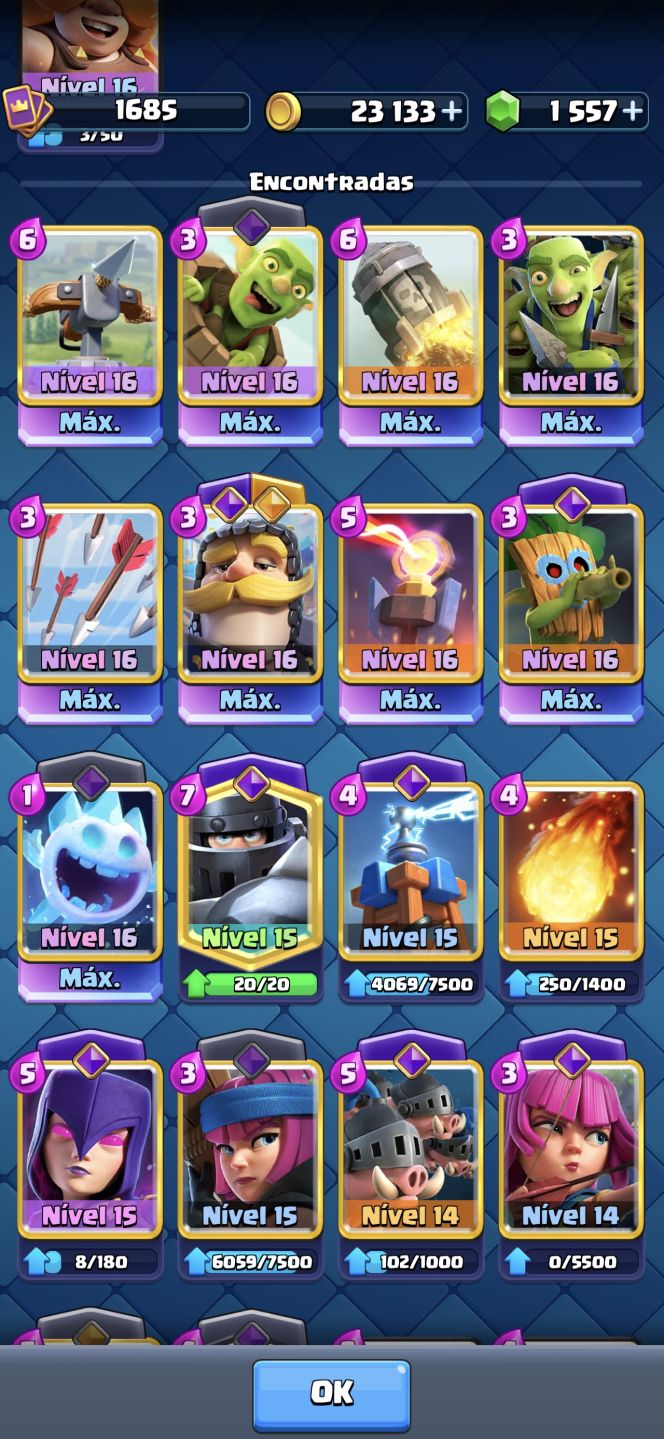 Conta de Clash Royale nível 16 com 2 deck nível 16 a