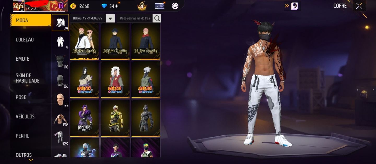 FREE FIRE LV 57 | 12.668 OUROS | 1.288 CURTIDAS | CONTA COMPLETA