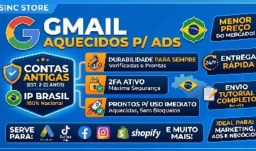 CONTAS GMAIL NOVAS E ANTIGAS + 2FA + BRINDE | IP BR | ADS,BING,YT,TikTok, etc...