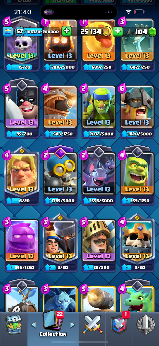 CONTA CLASH ROYALE | LVL 57 | 20 EVOLUTIVAS | 20 ELITES | 10K TROFÉUS