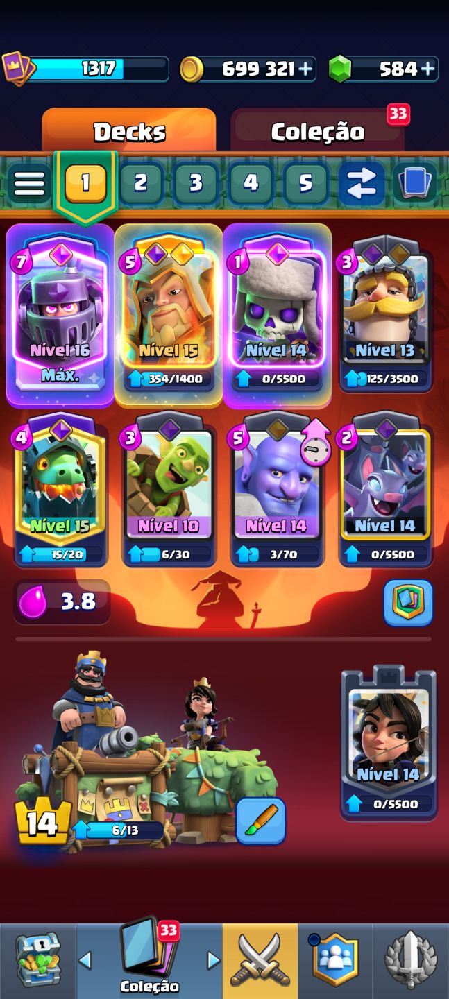 Clash Royale | 10.304 Troféus | 121/122 Cartas| Mega Cavaleiro Nível 16 evo|699k