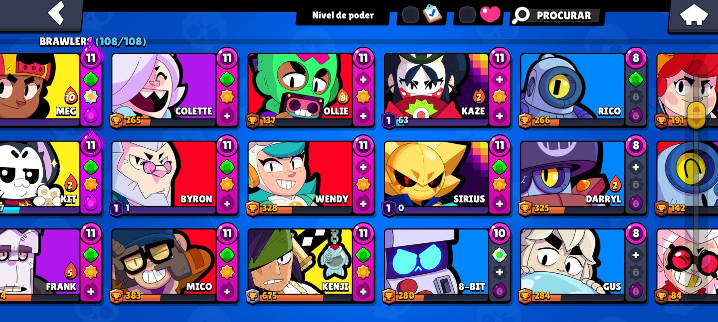 Possui todos os brawlers, mais de 265 skins, 30 brawlers full, Full acesso!!