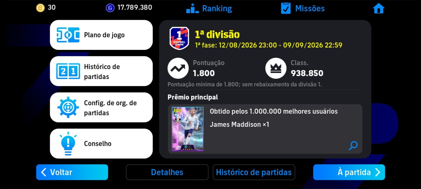 Conta de efootball braba 1 divisao