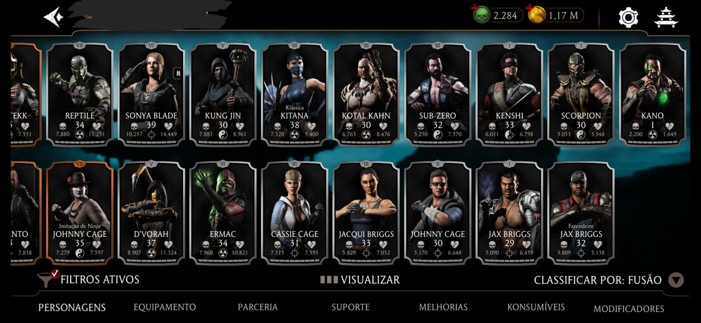 CONTA MK MOBILE - 18 DIAMANTES (RAIN F4, LIU KANG) + 200 CRISTAIS DRAGÃO.