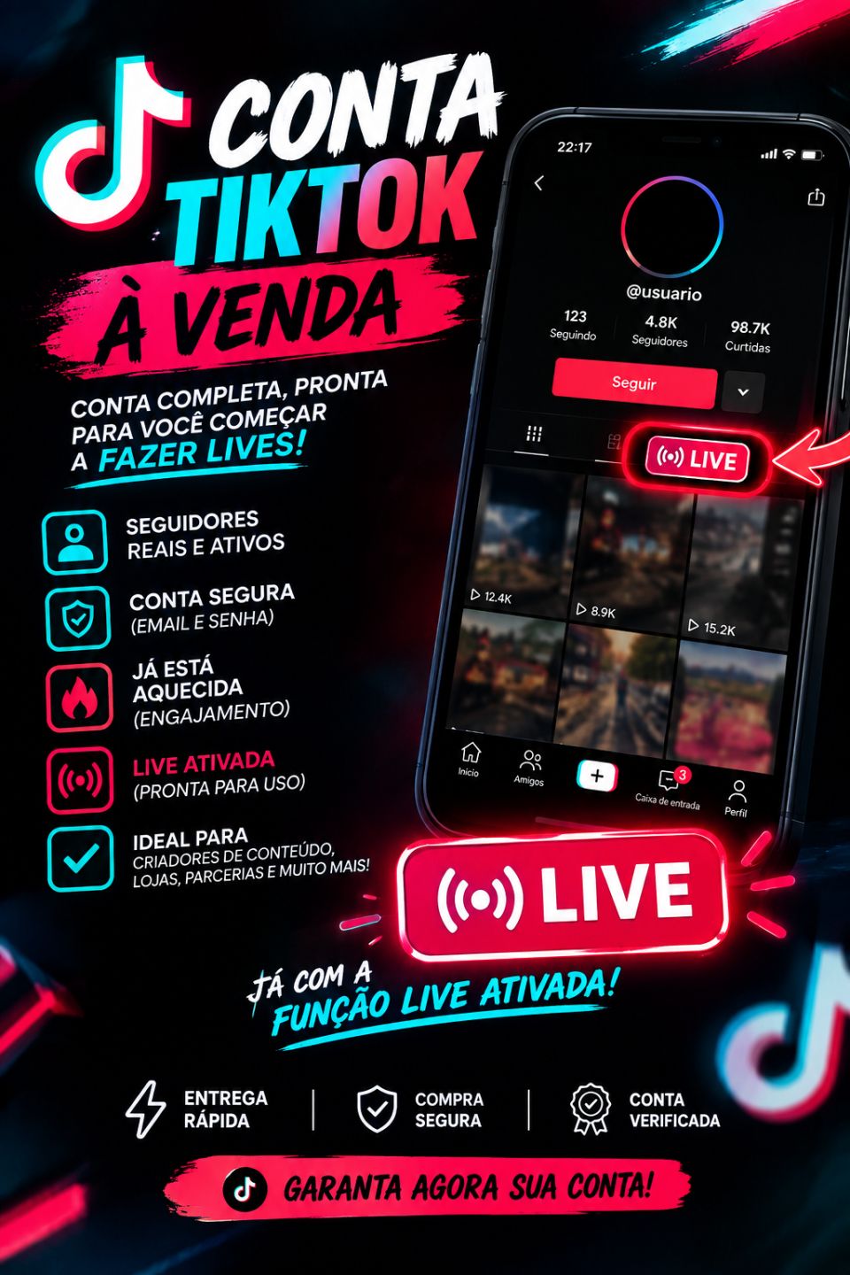 CONTA TIKTOK COM FUNÇÃO LIVE LIBERADA NO MOBILE