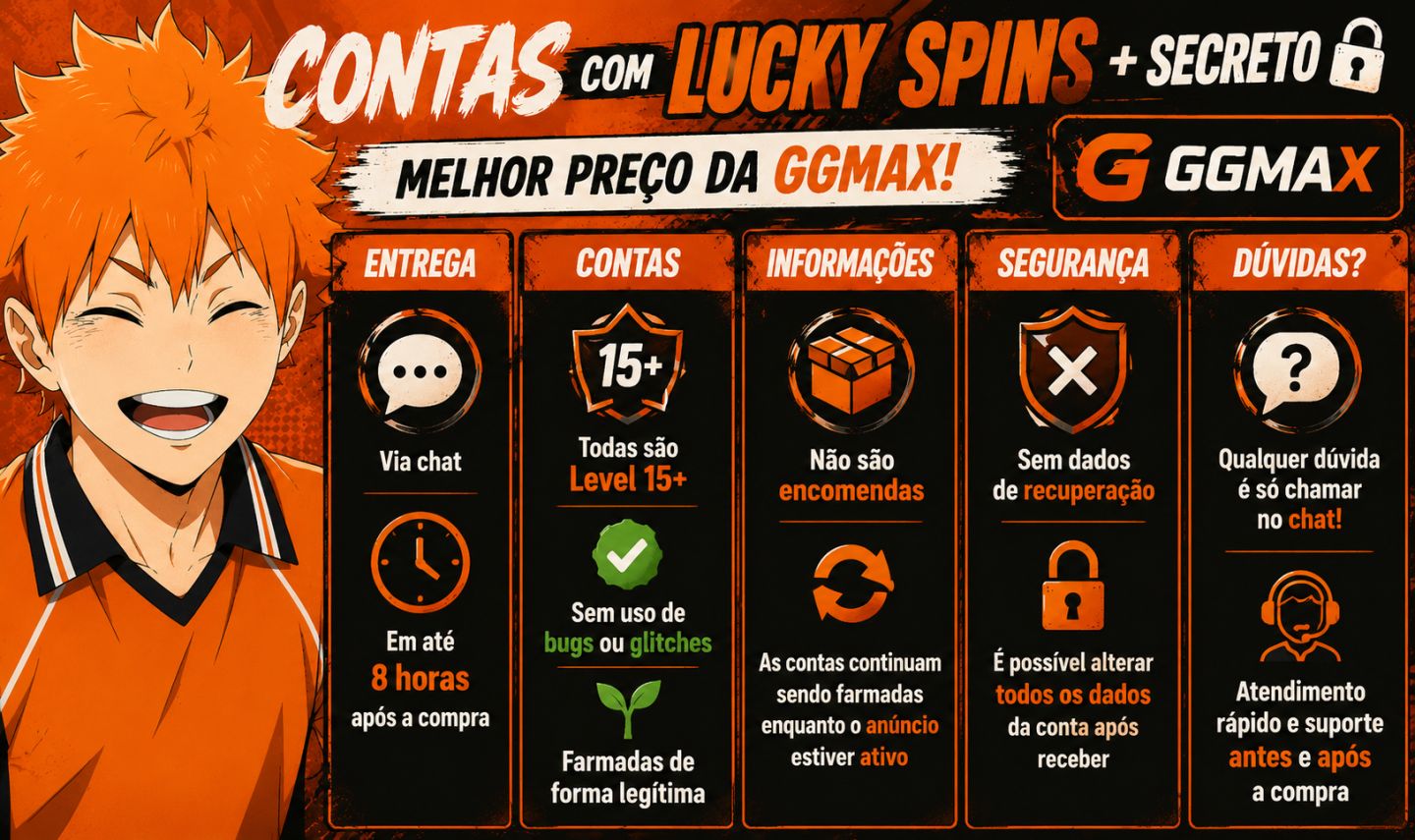 CONTAS COM SECRETO + LUCKY SPINS VOLLEYBOL/HAIKYUU - HIDARI EM PROMOÇÃO