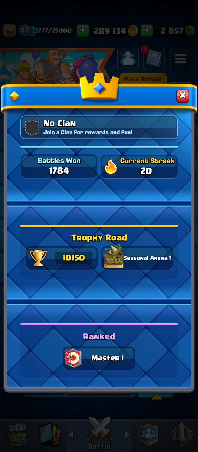 SUBO TROFÉUS E PASSE ARENA 1-25(0 ATÉ 10K), JOGADOR EXPERIENTE - CLASH ROYALE