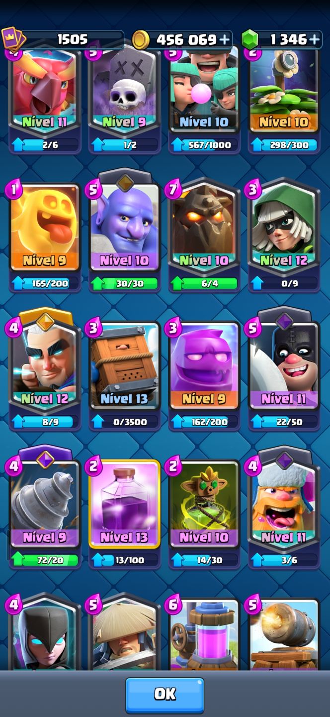 VENDE SE CONTA CLASH ROYALE 1.346 GEMAS + MUITO OURO E CARTAS RARA E MUITO MAIS
