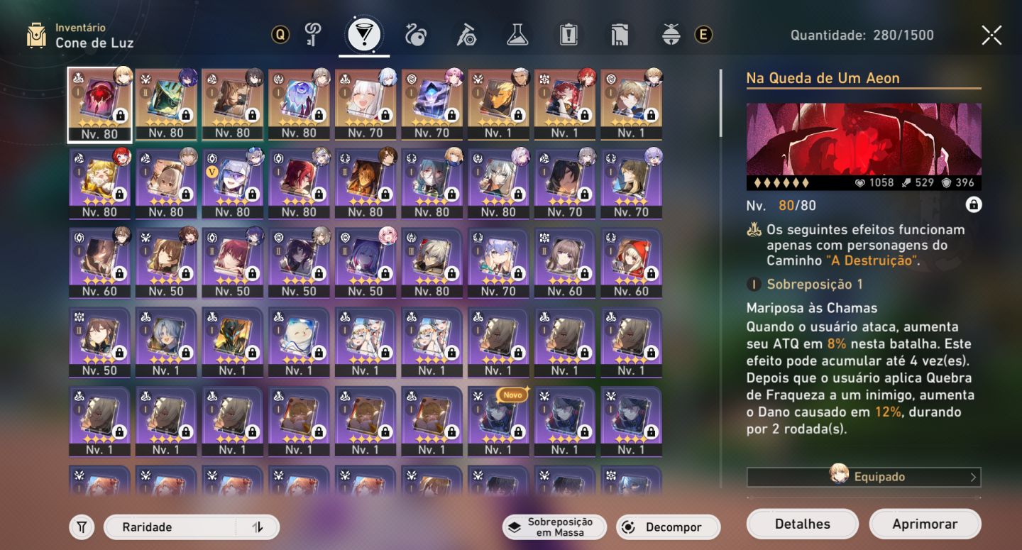 Conta Honkai Star Rail castorice, cipher, tribbie, firefly, saber, e muito mais