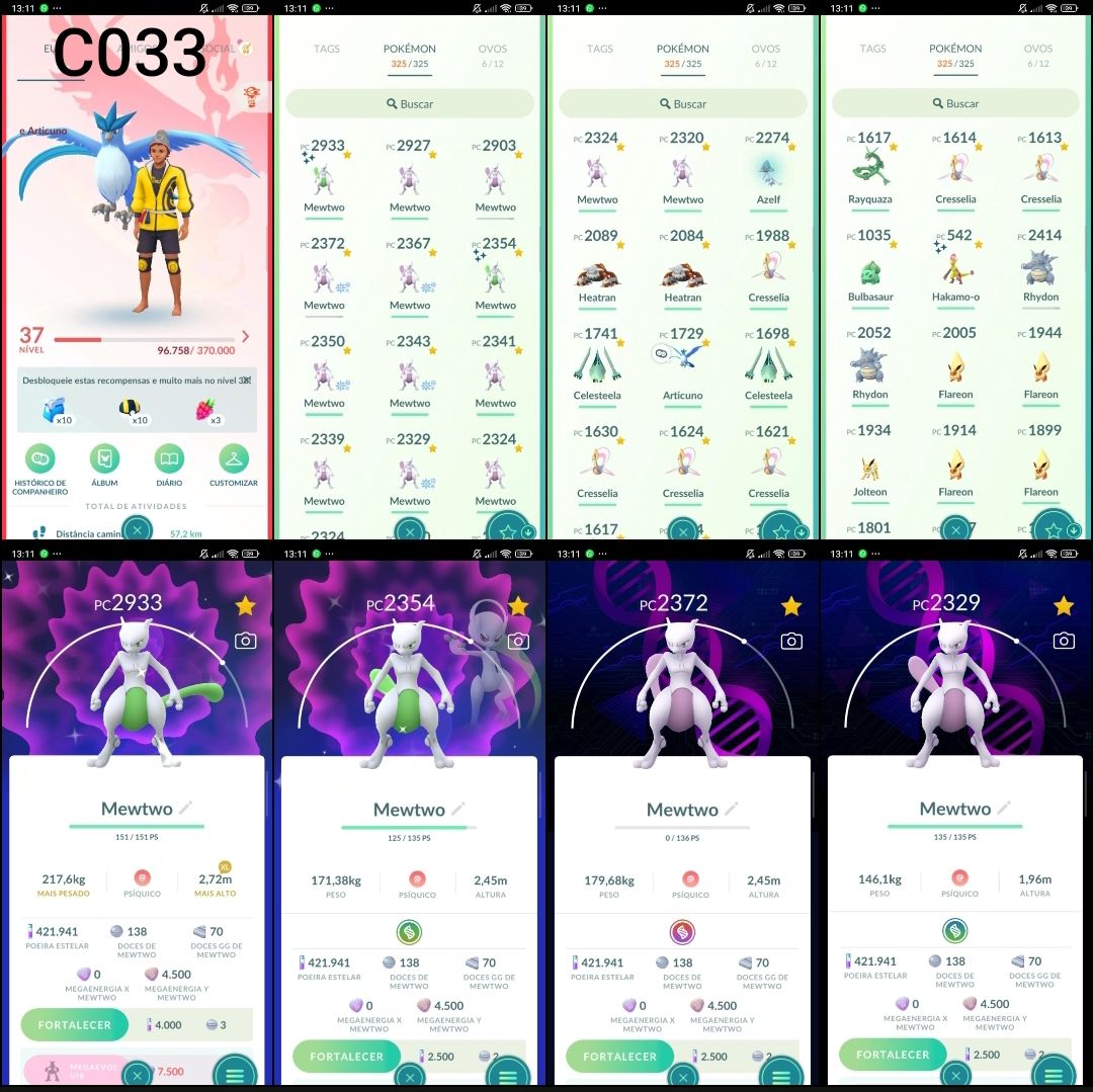 Conta Pokémon GO | Shiny | Lendários | Mewtwo | Lv20/30/40/50/60 | Z2