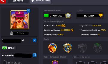 Conta 8 Ball Pool Nível 64 | 339M+ Moedas | 1.99B Ganhos Totais | Winrate 77.6%
