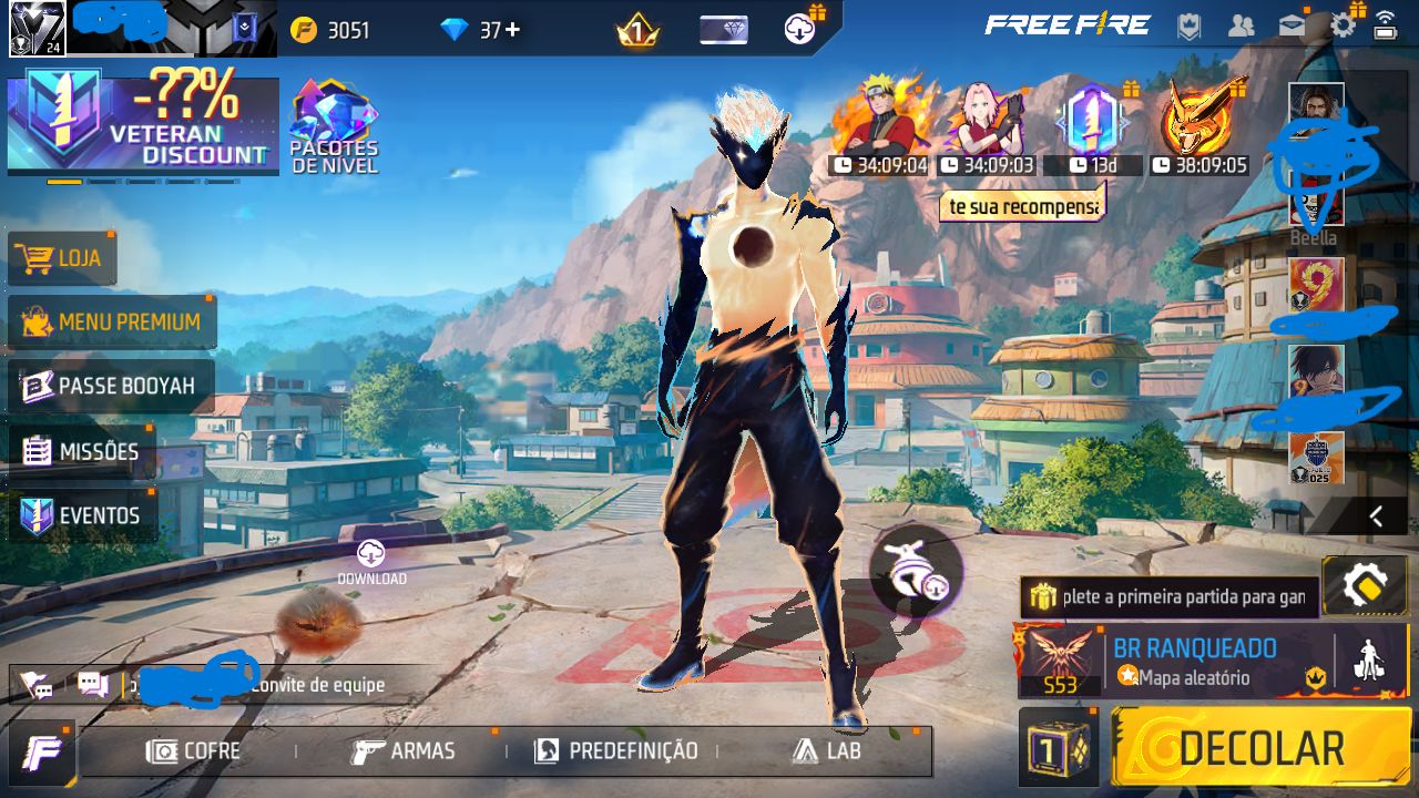 CONTA FREE FIRE PLATINA MODO RANK COM SKINS