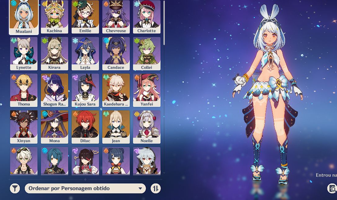 Conta genshin Raiden Mualani Kazuha Emilie