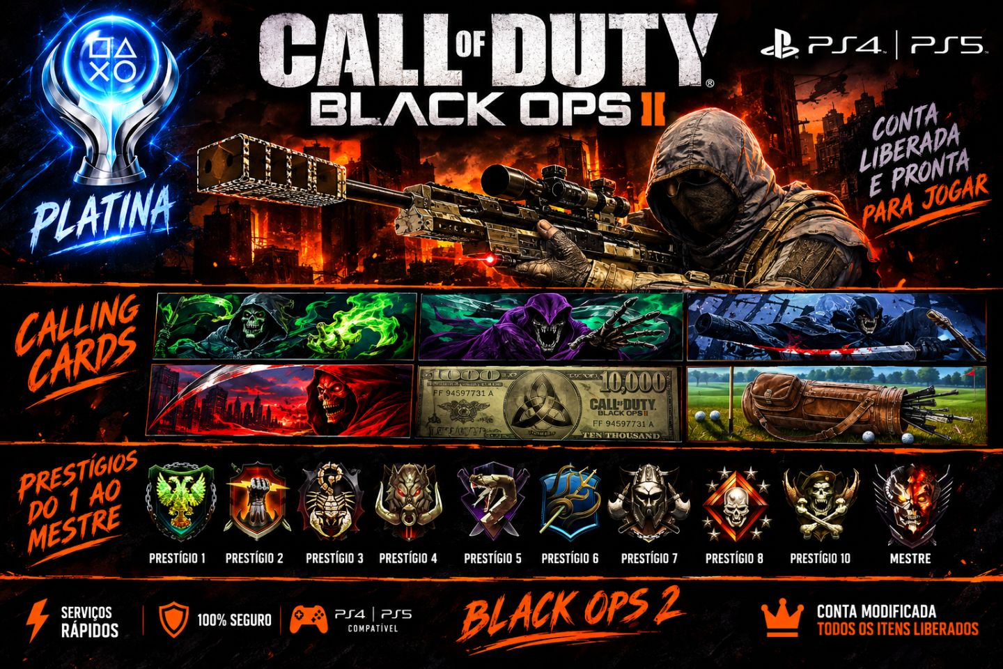 UNLOCK ALL NA SUA CONTA, PLATINA, BAIXAS, VITORIAS, PRESTIGIO. BLACK OPS 2 e 3
