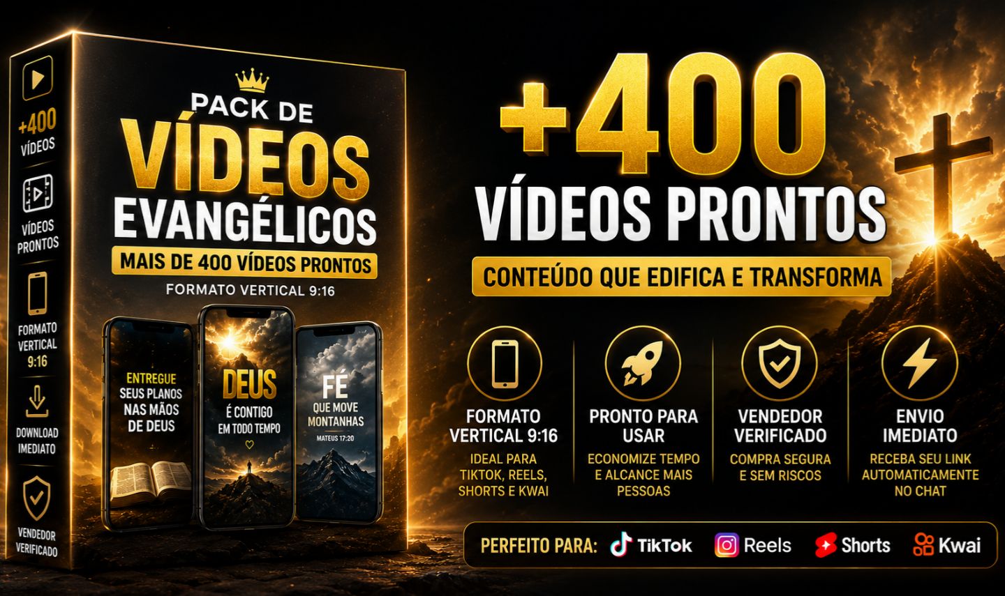 +400 Vídeos Evangélicos TikTok Reels Shorts - Envio Imediato Entrega Automática