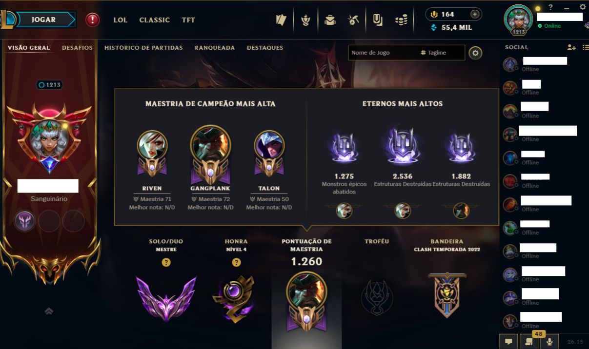CONTA DO LEAGUE OF LEGENDS/LOL MESTRE COM MUITAS SKINS