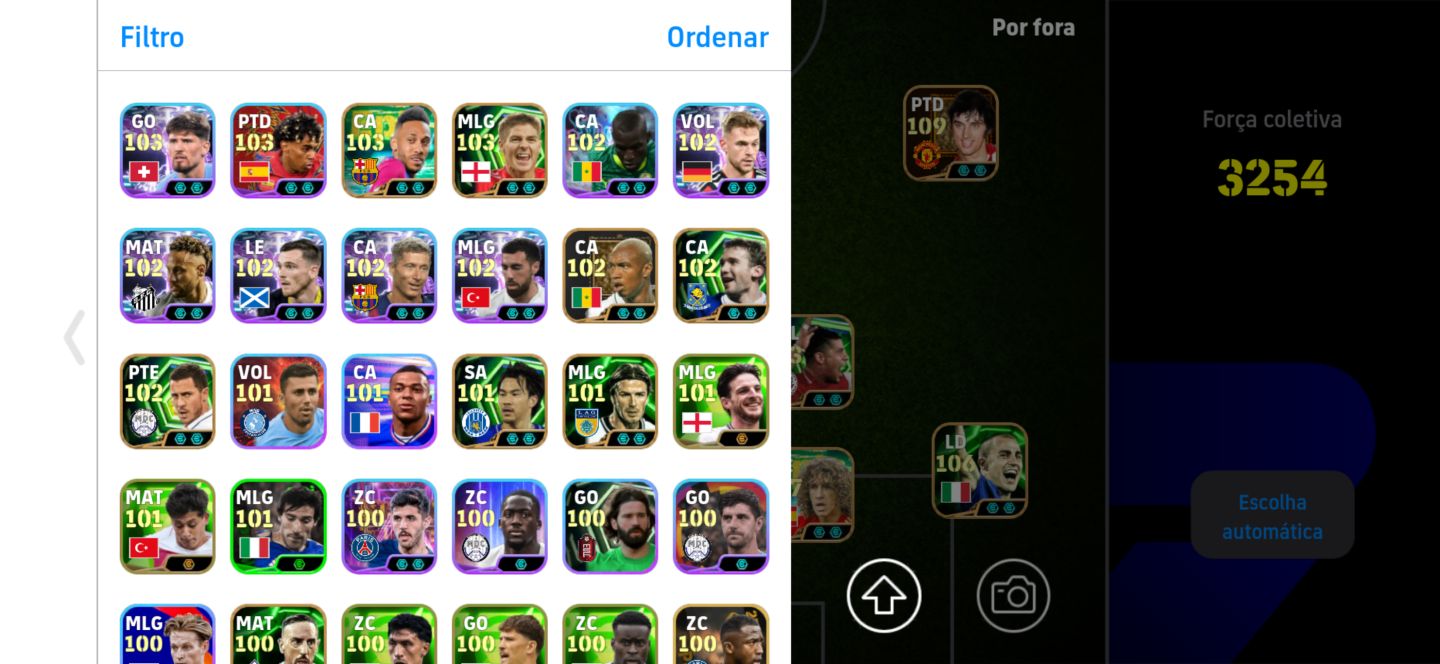 Conta top de efootball mobile com Hazard, Best e Kaká.