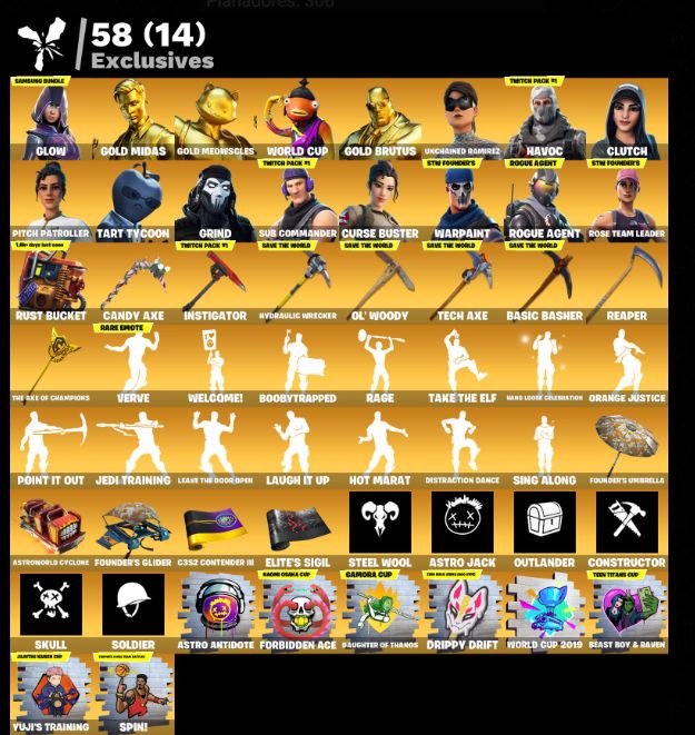 476 skins | OG STW | Glow | Gold Midas | Gold Meowscles | WORLD CUP | Gold Brutu