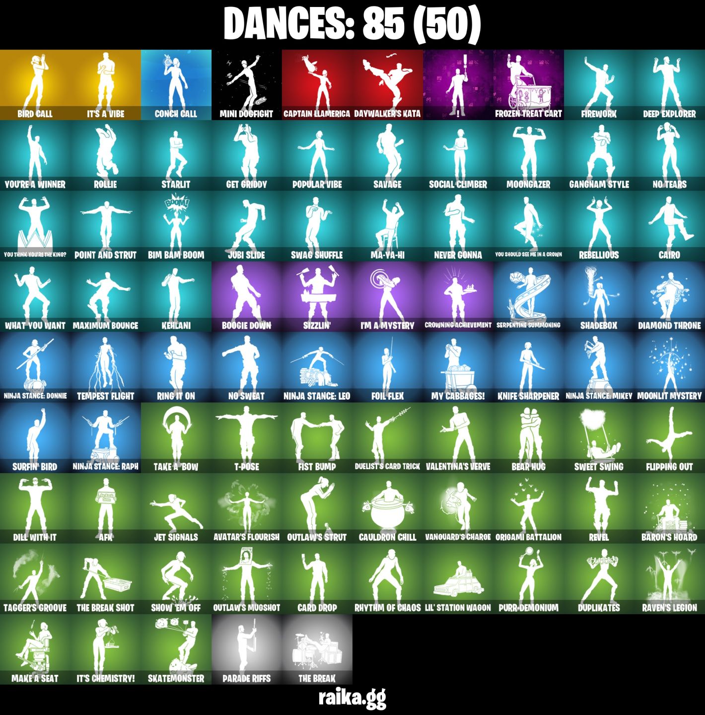59 Skins - Solid Snake, Peter Griffin, Ghost Rider, Santa Dogg, 50 vbucks