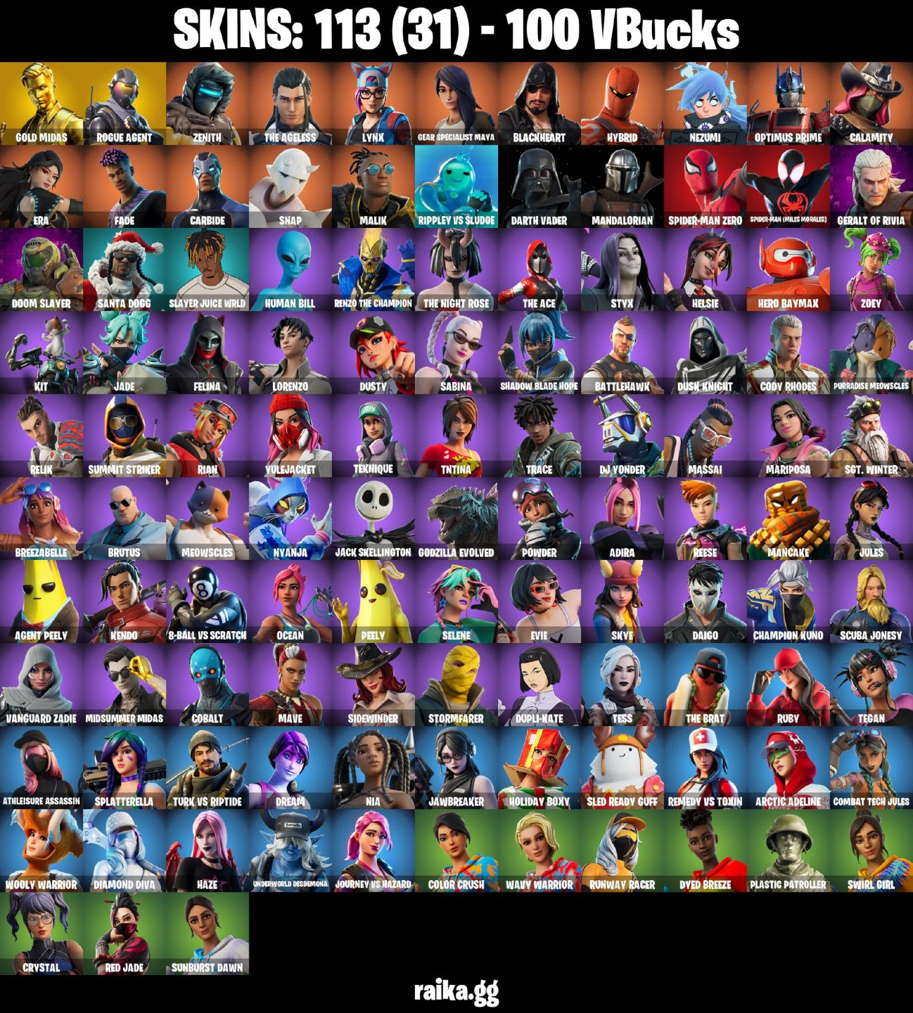 113 Skins - Gold midas, rogue agent, haze, lynx, carbide (E-mail alterável)