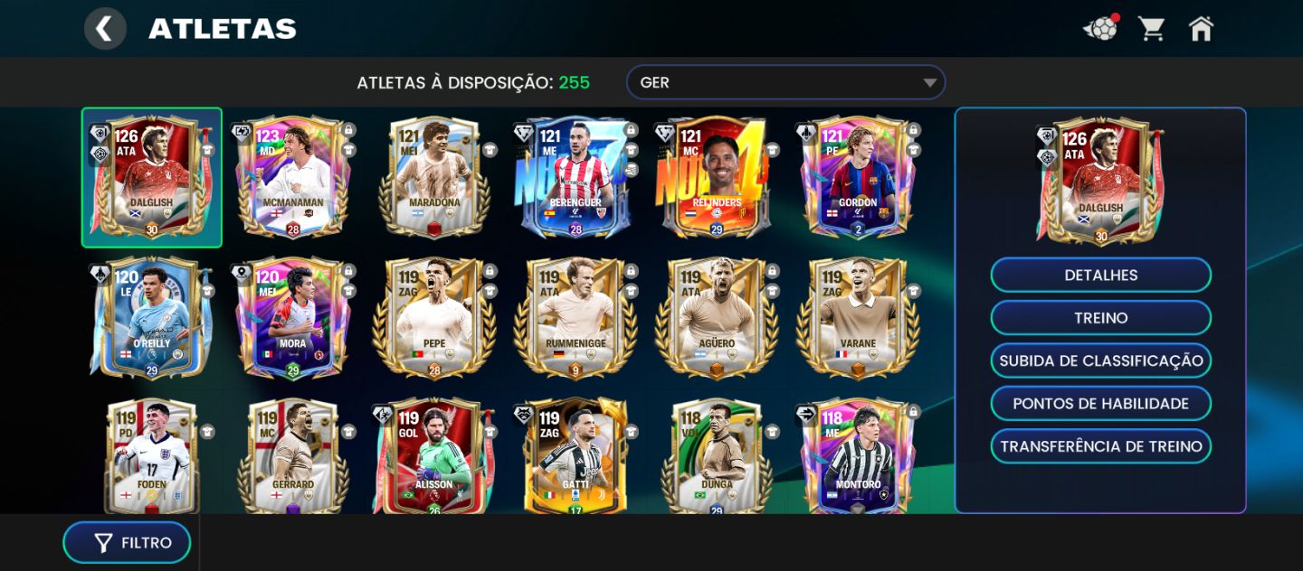 Conta antiga antiga com até 121 OVR Nível 69 com vários itens