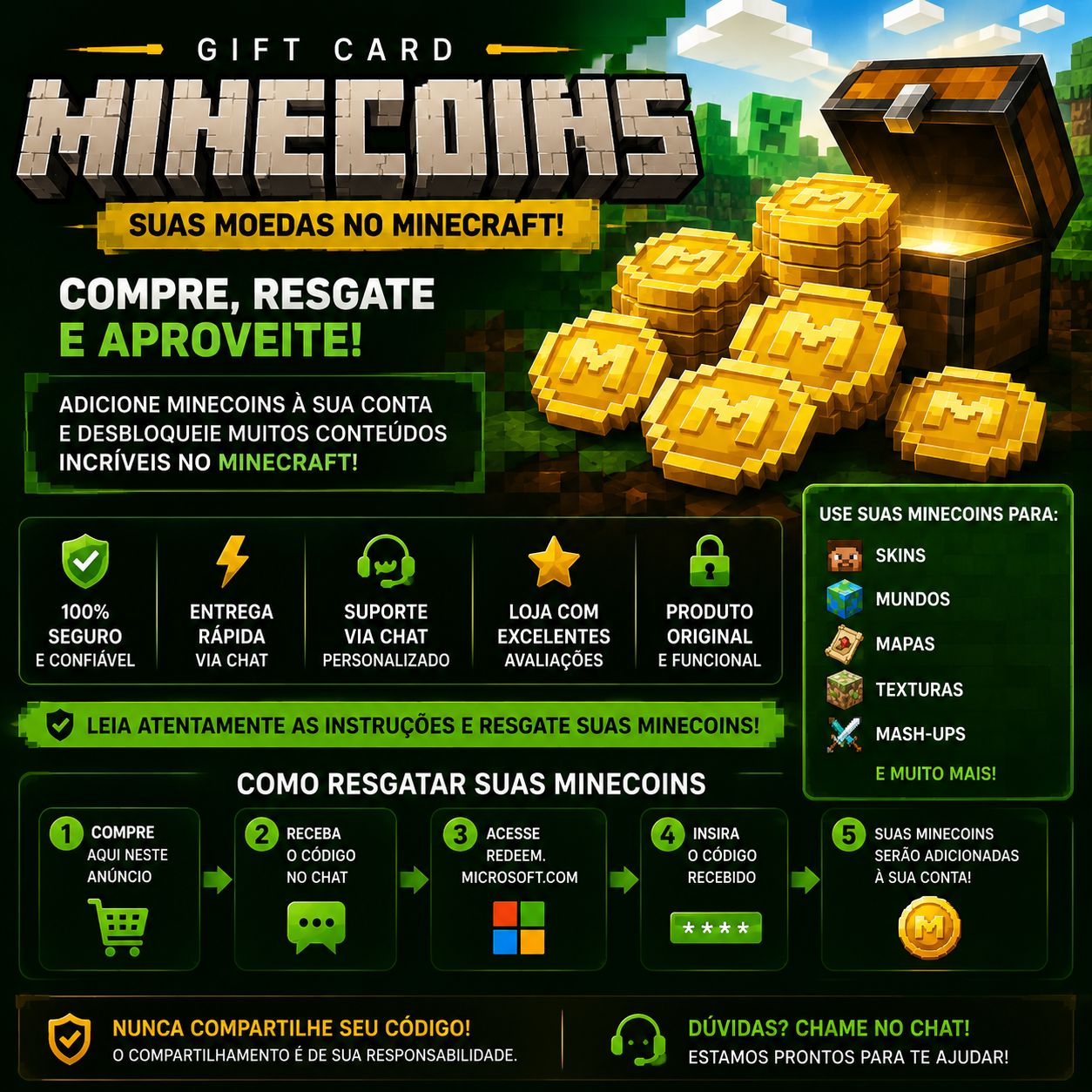 [PROMOÇÃO] GIFTCARD MINECOINS - MINECRAFT - 100% seguro + BRINDE