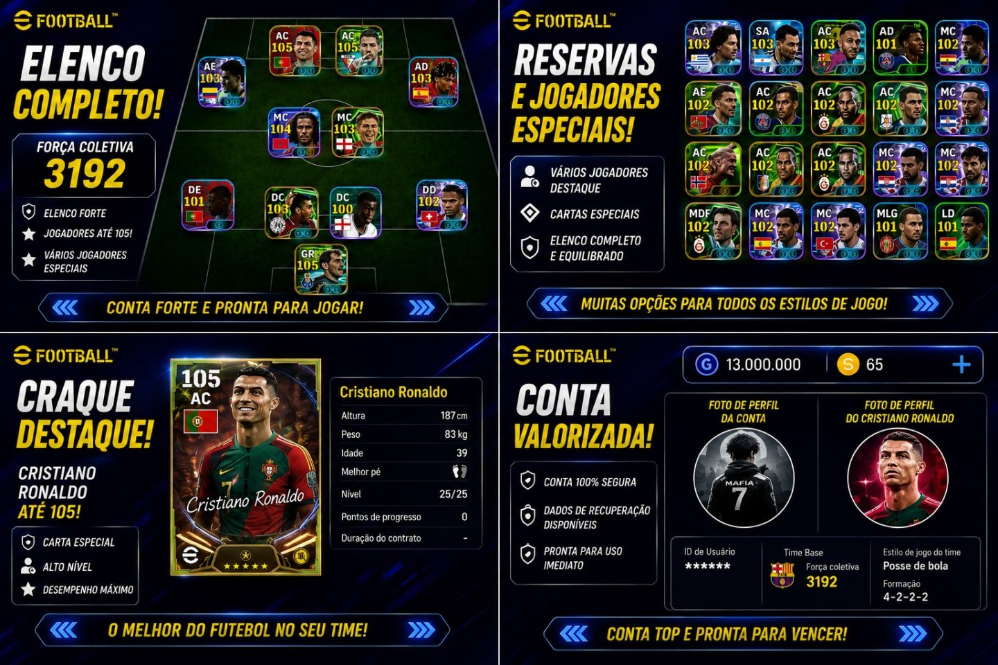 CONTA eFOOTBALL BRABA À VENDA! ELENCO MONSTRO + LENDAS